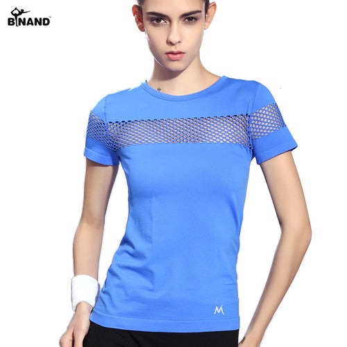 Summer Style Fitness Women Sports T-shirt Running Short Sleeve Quick Dry Breathable Gym Sexy Hollow Nylon Sportswear Tops
women
