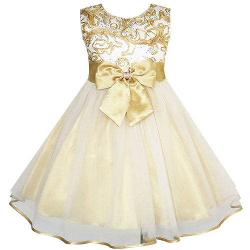 Sunny Fashion Flower Girls Dress Bow Tie Champagne Wedding Pageant 2017 Summer Princess Party Dresses Children Clothes Size 2-10
kids