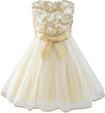 Sunny Fashion Flower Girls Dress Bow Tie Champagne Wedding Pageant 2017 Summer Princess Party Dresses Children Clothes Size 2-10
kids