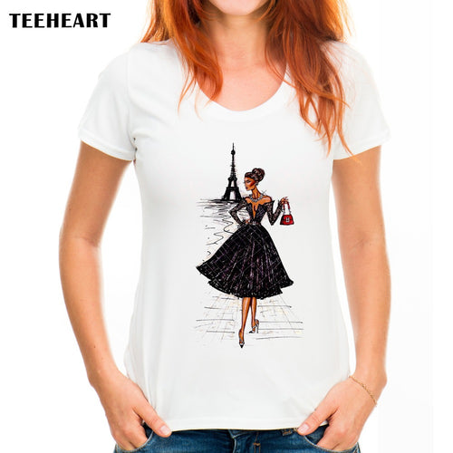 TEEHEART Vintage Fashion Paris Girl Shirt Women T Shirt Tops For Women Camiseta Top Retro Tops px220
women