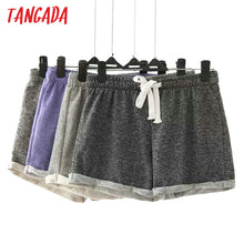 Tangada Fashion 2017 Summer Women Shorts Elastic Waist Tunic Drawstring Elegant Beach Pocket Cuffs Casual Brand Shorts Female
women