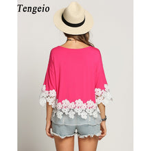 Tengeio Plus Size Women Clothing Top Femme Net Yarn 3/4 Batwing Sleeve Summer Casual white floral Lace Blouse Shirt Camisas Muje
women