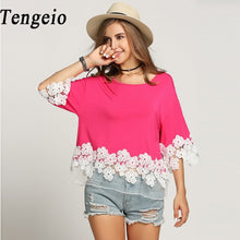 Tengeio Plus Size Women Clothing Top Femme Net Yarn 3/4 Batwing Sleeve Summer Casual white floral Lace Blouse Shirt Camisas Muje
women