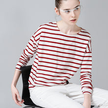 Toyouth T-Shirts 2017 Spring Women T-Shirt Stripe Printed Loose Base Casual Long Sleeve O-Neck Tees Tops
women