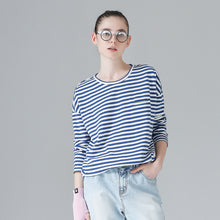 Toyouth Women T-Shirts Batwing Long Sleeve Striped Pattern O-neck Casual T shirt Female Tees Cotton Elegant Ladies Tees Tops
women