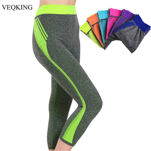 VEQKING High Waist Stretched Women Sport Pants Super Elastic Gym Fitness Running Tights Breathable Quick Dry Yoga Leggings-Women