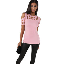 VITIANA Womens Short Sleeve T-shirt Ladies Fashion Red Pink Black Hollow Out Slim Spring Summer Casual Hot Tees Tops
women