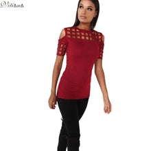 VITIANA Womens Short Sleeve T-shirt Ladies Fashion Red Pink Black Hollow Out Slim Spring Summer Casual Hot Tees Tops
women