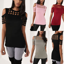 VITIANA Womens Short Sleeve T-shirt Ladies Fashion Red Pink Black Hollow Out Slim Spring Summer Casual Hot Tees Tops
women