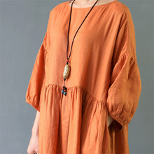 Vestidos 2017 Summer Autumn Dress Solid Three Quarter Plus Size 100% Linen Dress Casual Loose Long Robe Women S425-Women