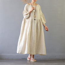 Vestidos 2017 Summer Autumn Dress Solid Three Quarter Plus Size 100% Linen Dress Casual Loose Long Robe Women S425-Women