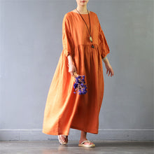 Vestidos 2017 Summer Autumn Dress Solid Three Quarter Plus Size 100% Linen Dress Casual Loose Long Robe Women S425-Women