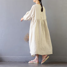 Vestidos 2017 Summer Autumn Dress Solid Three Quarter Plus Size 100% Linen Dress Casual Loose Long Robe Women S425-Women