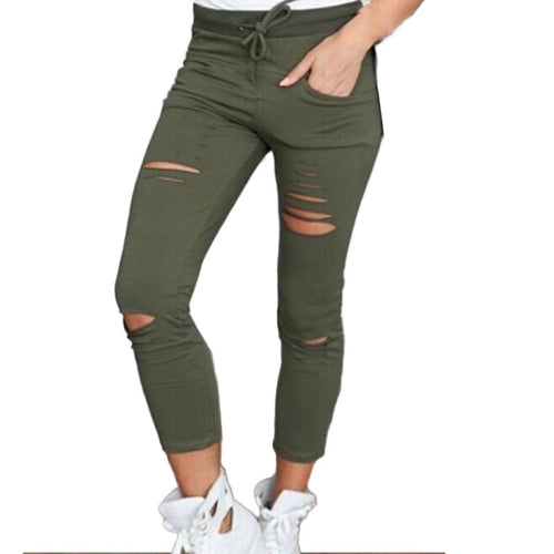 Women Casual Denim Skinny Cut Pencil Pants High Waist Stretch Jeans Trousers Cotton Drawstring Slim Leggings
women