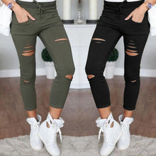 Women Casual Denim Skinny Cut Pencil Pants High Waist Stretch Jeans Trousers Cotton Drawstring Slim Leggings
women