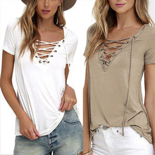 Fashion Women T-shirts Short Sleeve Sexy Deep V Neck Hollow Out  T Shirt Women Casual Lace Up Basic Female Tops 5XL Plus Size