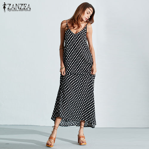 6 Colors ZANZEA Dress 2017 Summer Women Strapless Polka Dot Casual Loose Long Maxi Dress Sexy Leisure Beach Plus Size Vestidos