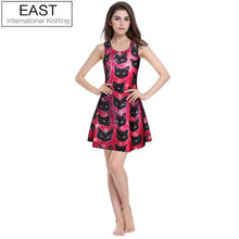 EAST KNITTING Women Summer Style Dress Vestidos Cartoon Fantastic Cat Printed Casual Skater Dress