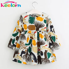 Keelorn Girls Dresses 2017 Autumn Winter Girls Dress O-neck Long Sleeve Cartoon Forest Animals Graffiti for Kids Clothes