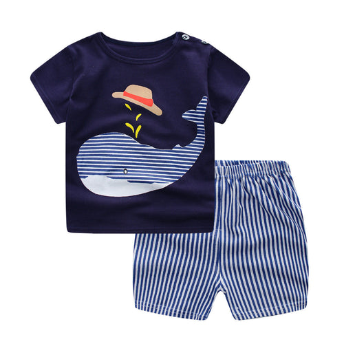 2017 Children's clothing set cartoon T-shirt + shorts 2pcs/set baby boy's suit set Kids short sleeve cotton 3M-3T