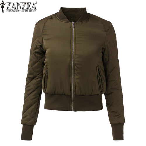 ZANZEA 2017 Fashion Women Winter Warm Quilted Zipper Stand Collar Slim Coat Jacket Padded Bomber Short Outerwear Top 6 Colors