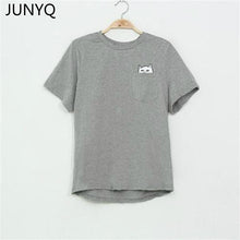 2017 Summer T-shirt Women Casual Lady Top Tees Cotton Tshirt Female Brand Clothing T Shirt Printed Pocket Cat Top Cute Tee S-4XL