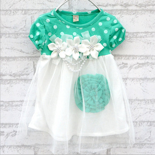 Baby Kids Dress  Floral Dot Print Crew Neck Dress Summer Short Sleeve