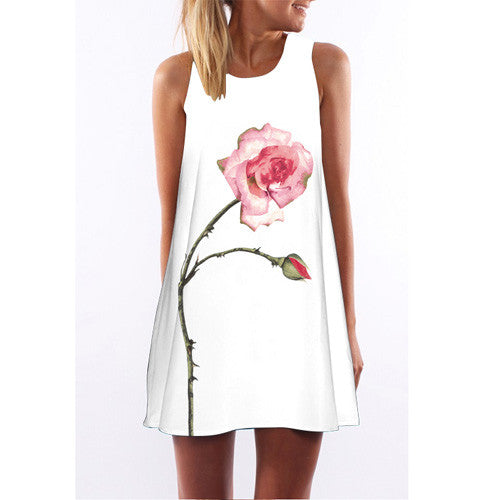 Vestidos 2017 New Style Summer Dress Sleeveless Floral Print Casual Women Dress Above Knee Plus Size Women Clothing Dresses