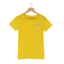 Women T Shirt 2015 Summer Style T-shirt Print Middle Finger Pocket Cat Harajuku O-neck Short Sleeve Cotton Couple Tee Plus Size