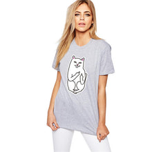 Women T Shirt 2015 Summer Style T-shirt Print Middle Finger Pocket Cat Harajuku O-neck Short Sleeve Cotton Couple Tee Plus Size