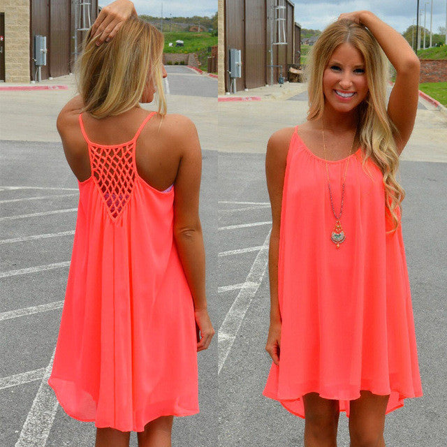 Women beach dress Fluorescence summer dress chiffon female women dress 2016 summer style vestido plus size women clothing