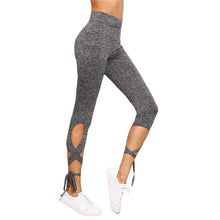 SheIn Women Pants Trousers For Ladies New Style Plain Light Grey High Waist Crisscross Tie Fitness Elastic Leggings