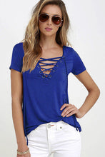 2017 Summer Fashion Women T-shirts Short Sleeve Sexy Deep V Neck Bandage Shirts Women Lace Up Tops Tees T Shirt S-5XL