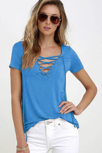2017 Summer Fashion Women T-shirts Short Sleeve Sexy Deep V Neck Bandage Shirts Women Lace Up Tops Tees T Shirt S-5XL