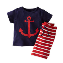 2017 Kids Summer Clothes Sets Pirate Ship Cartoon Printed T-Shirt+ Stripe Pant Kids Boy Clothing 2 PCS Set