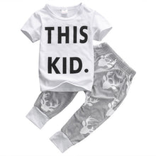 Toddler Kids Baby Boy Clothes Short Sleeve This Kid Letter Print T-shirt Top Deer Pants 2PCS Outfits Bebes Clothing Set 0-5Y