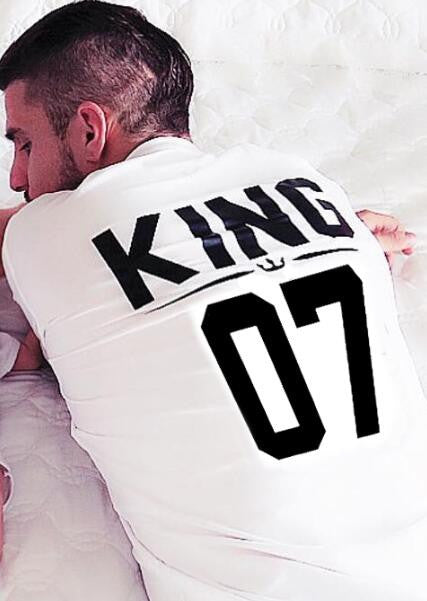BKLD New 100% Cotton Matching T shirt King 07 Queen 07 Prince Princess Letter Print Shirts,Casual Men/Women Lovers Tops Newborn