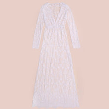 Women Floor-Length Black White Lace Dress Adjust Waist Sexy See Through Floral Vestido
