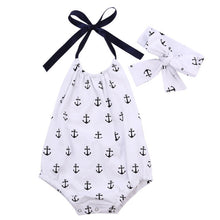2PCS Newborn Kids Baby Girl Clothes Anchor Sleeveless Bodysuit Jumpsuit Playsuit+ Headband Outfits