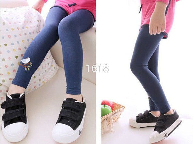 Hot Sales Baby Kids Girls Cotton Pants Embroidery Bird Warm Stretchy Leggings Trousers