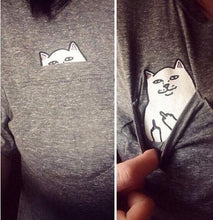 2017 Summer T-shirt Women Casual Lady Top Tees Cotton Tshirt Female Brand Clothing T Shirt Printed Pocket Cat Top Cute Tee S-4XL