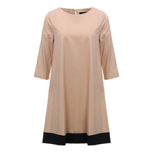 Hot 2017 New Women Dress Three Quarter Sleeve Patchwork Mini Dress Casual O Neck Back Hollow Out Button A Line Autumn Vestidos
