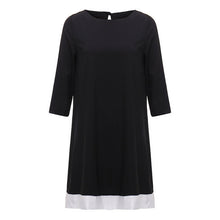 Hot 2017 New Women Dress Three Quarter Sleeve Patchwork Mini Dress Casual O Neck Back Hollow Out Button A Line Autumn Vestidos