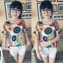 Chiffon T-Shirts Ladies Loose Short Sleeve Shirts Striped Heart Lip Tops Batwing Sleeve Sexy