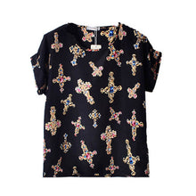Chiffon T-Shirts Ladies Loose Short Sleeve Shirts Striped Heart Lip Tops Batwing Sleeve Sexy