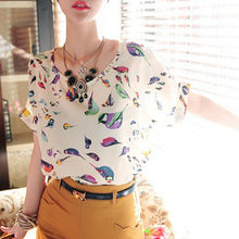 Chiffon T-Shirts Ladies Loose Short Sleeve Shirts Striped Heart Lip Tops Batwing Sleeve Sexy