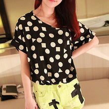 Chiffon T-Shirts Ladies Loose Short Sleeve Shirts Striped Heart Lip Tops Batwing Sleeve Sexy