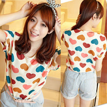 Chiffon T-Shirts Ladies Loose Short Sleeve Shirts Striped Heart Lip Tops Batwing Sleeve Sexy