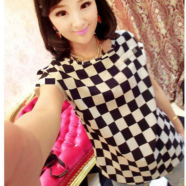 Chiffon T-Shirts Ladies Loose Short Sleeve Shirts Striped Heart Lip Tops Batwing Sleeve Sexy