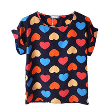 Chiffon T-Shirts Ladies Loose Short Sleeve Shirts Striped Heart Lip Tops Batwing Sleeve Sexy